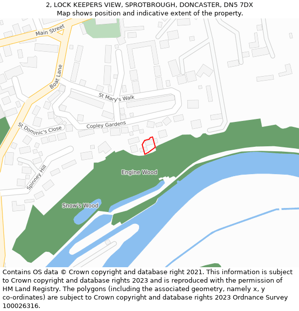 2, LOCK KEEPERS VIEW, SPROTBROUGH, DONCASTER, DN5 7DX: Location map and indicative extent of plot