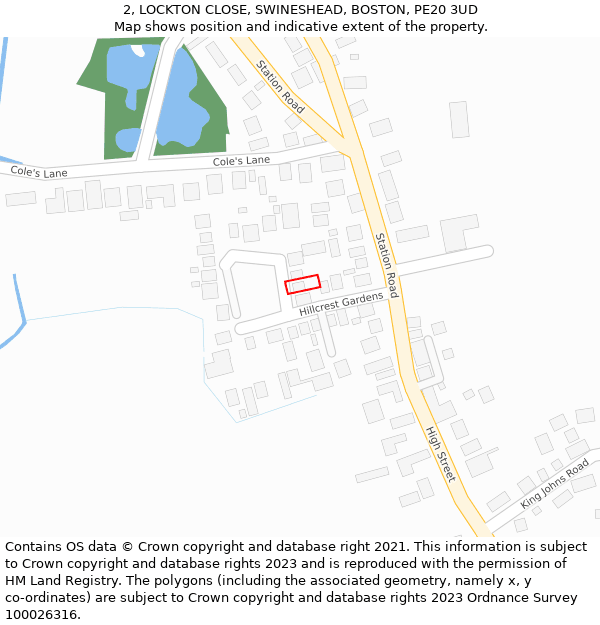 2, LOCKTON CLOSE, SWINESHEAD, BOSTON, PE20 3UD: Location map and indicative extent of plot