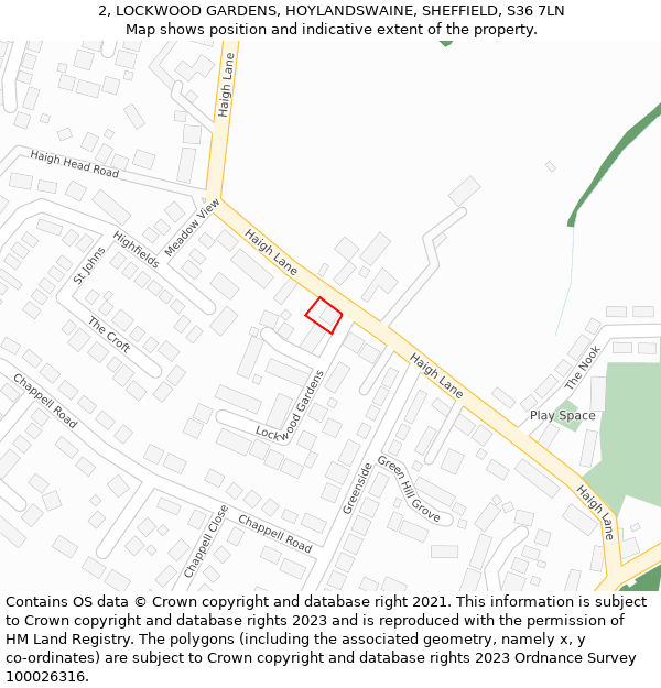 2, LOCKWOOD GARDENS, HOYLANDSWAINE, SHEFFIELD, S36 7LN: Location map and indicative extent of plot