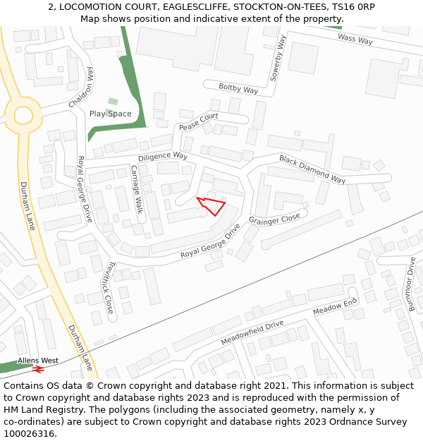 2, LOCOMOTION COURT, EAGLESCLIFFE, STOCKTON-ON-TEES, TS16 0RP: Location map and indicative extent of plot