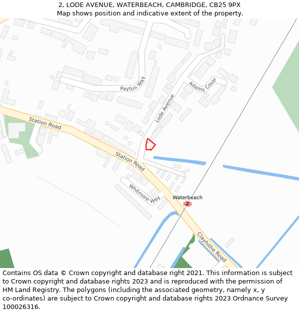 2, LODE AVENUE, WATERBEACH, CAMBRIDGE, CB25 9PX: Location map and indicative extent of plot