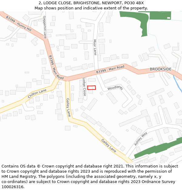 2, LODGE CLOSE, BRIGHSTONE, NEWPORT, PO30 4BX: Location map and indicative extent of plot