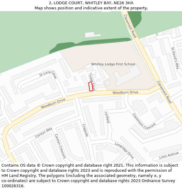 2, LODGE COURT, WHITLEY BAY, NE26 3HA: Location map and indicative extent of plot