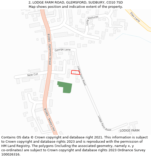 2, LODGE FARM ROAD, GLEMSFORD, SUDBURY, CO10 7SD: Location map and indicative extent of plot