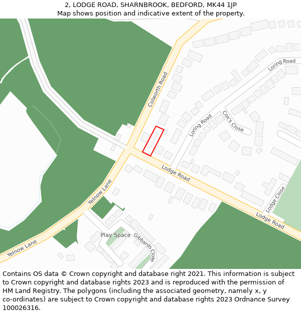 2, LODGE ROAD, SHARNBROOK, BEDFORD, MK44 1JP: Location map and indicative extent of plot
