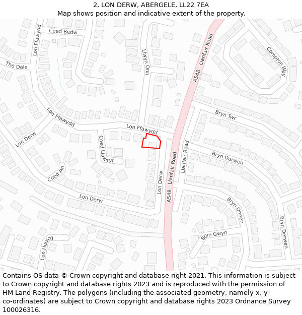 2, LON DERW, ABERGELE, LL22 7EA: Location map and indicative extent of plot