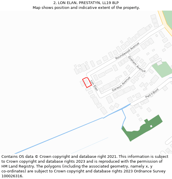2, LON ELAN, PRESTATYN, LL19 8LP: Location map and indicative extent of plot