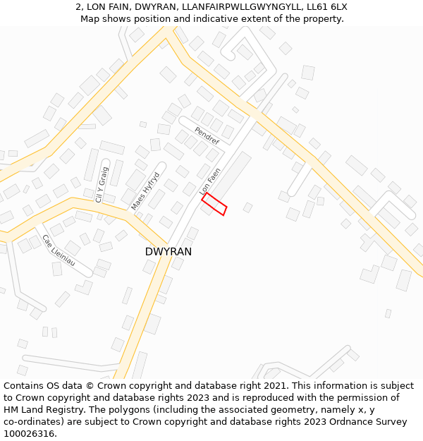 2, LON FAIN, DWYRAN, LLANFAIRPWLLGWYNGYLL, LL61 6LX: Location map and indicative extent of plot