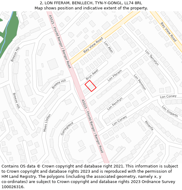 2, LON FFERAM, BENLLECH, TYN-Y-GONGL, LL74 8RL: Location map and indicative extent of plot