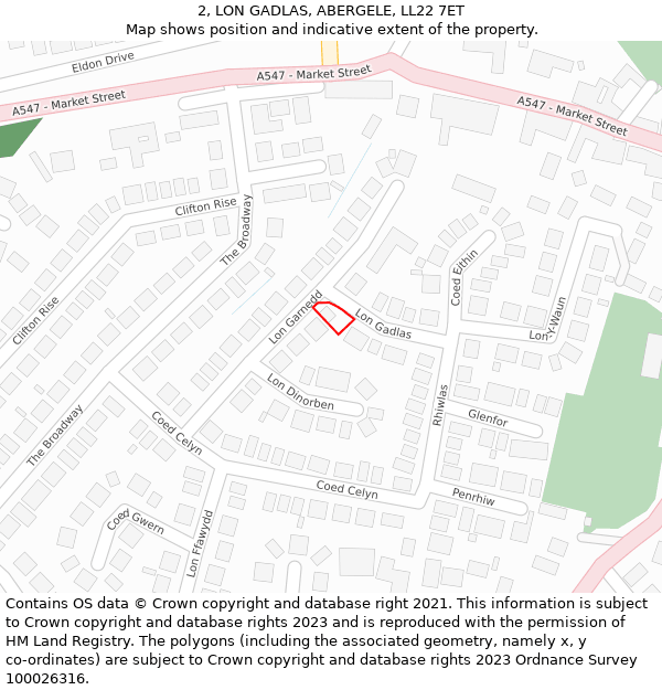 2, LON GADLAS, ABERGELE, LL22 7ET: Location map and indicative extent of plot