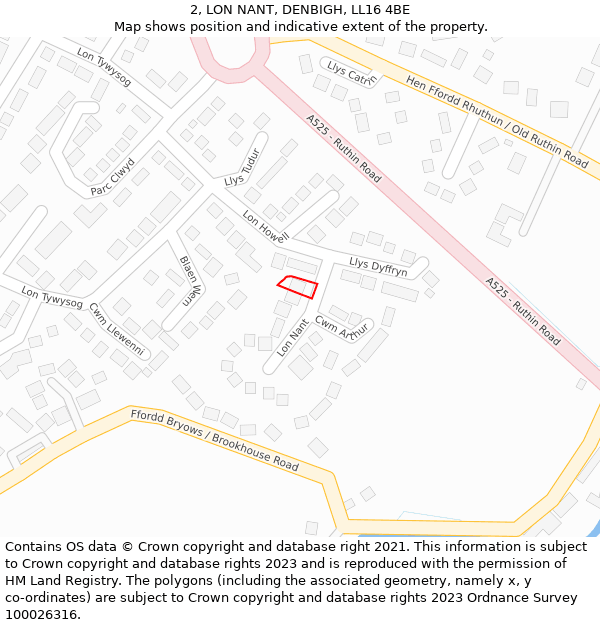2, LON NANT, DENBIGH, LL16 4BE: Location map and indicative extent of plot