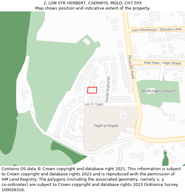 2, LON SYR HERBERT, CAERWYS, MOLD, CH7 5PX: Location map and indicative extent of plot