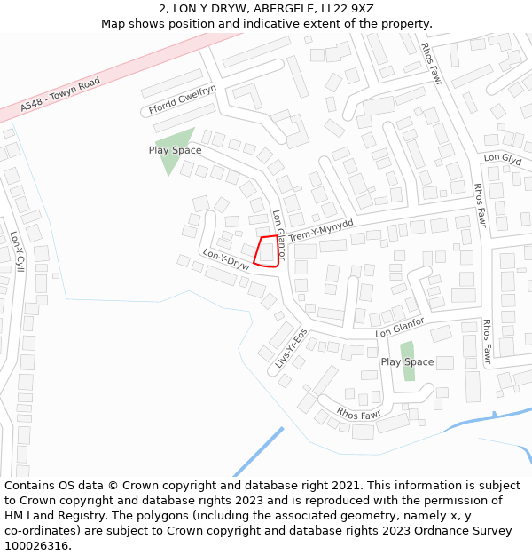 2, LON Y DRYW, ABERGELE, LL22 9XZ: Location map and indicative extent of plot