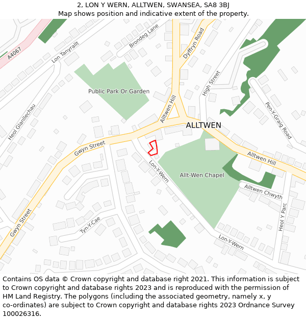 2, LON Y WERN, ALLTWEN, SWANSEA, SA8 3BJ: Location map and indicative extent of plot