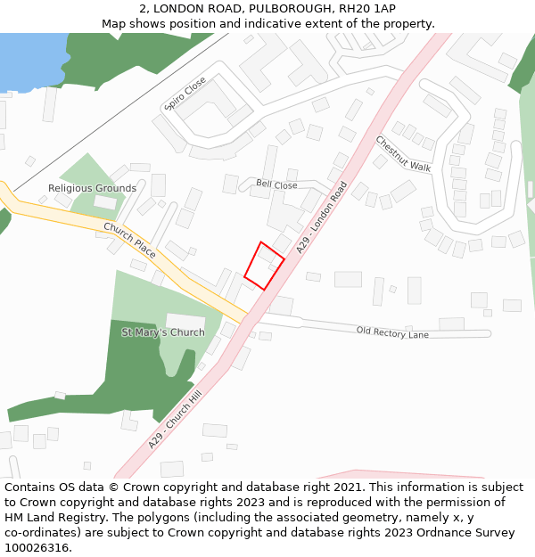 2, LONDON ROAD, PULBOROUGH, RH20 1AP: Location map and indicative extent of plot