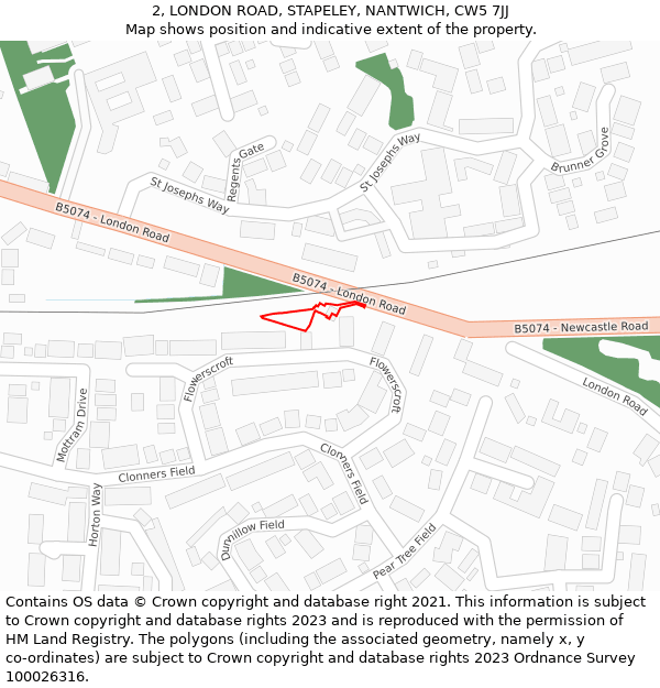 2, LONDON ROAD, STAPELEY, NANTWICH, CW5 7JJ: Location map and indicative extent of plot