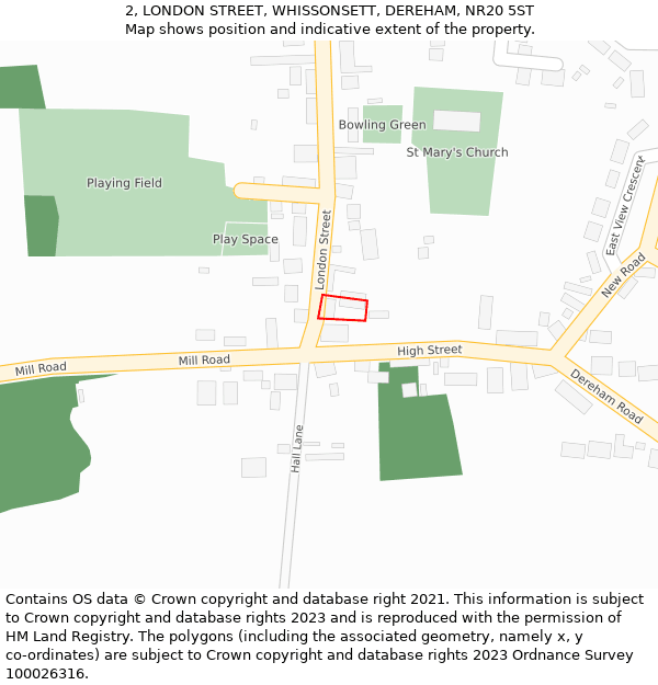 2, LONDON STREET, WHISSONSETT, DEREHAM, NR20 5ST: Location map and indicative extent of plot