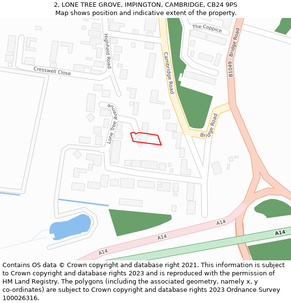 2, LONE TREE GROVE, IMPINGTON, CAMBRIDGE, CB24 9PS: Location map and indicative extent of plot