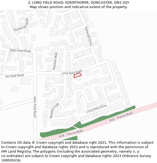 2, LONG FIELD ROAD, EDENTHORPE, DONCASTER, DN3 2QY: Location map and indicative extent of plot