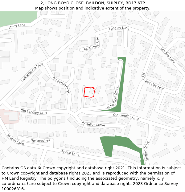2, LONG ROYD CLOSE, BAILDON, SHIPLEY, BD17 6TP: Location map and indicative extent of plot