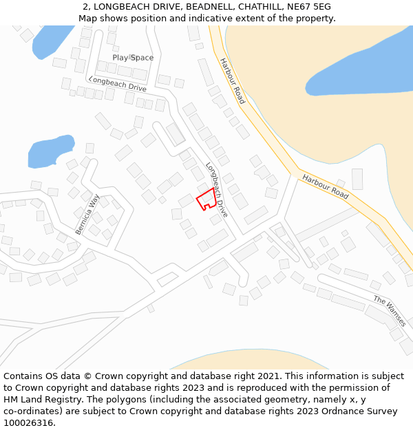 2, LONGBEACH DRIVE, BEADNELL, CHATHILL, NE67 5EG: Location map and indicative extent of plot