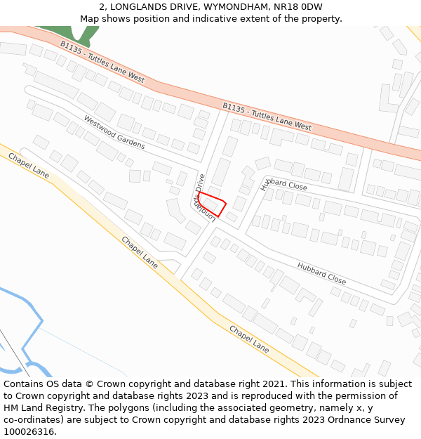 2, LONGLANDS DRIVE, WYMONDHAM, NR18 0DW: Location map and indicative extent of plot