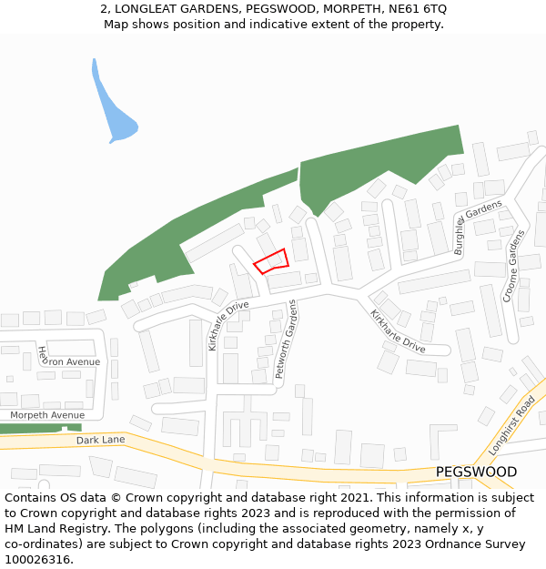 2, LONGLEAT GARDENS, PEGSWOOD, MORPETH, NE61 6TQ: Location map and indicative extent of plot