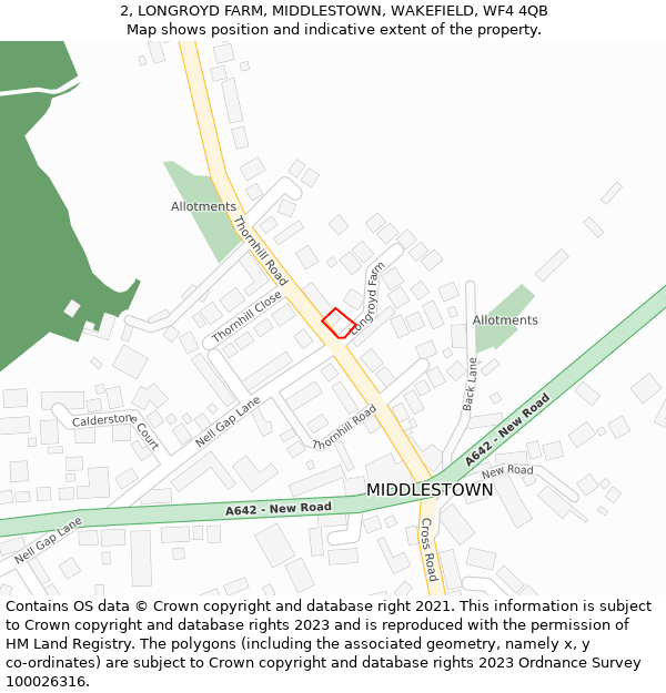 2, LONGROYD FARM, MIDDLESTOWN, WAKEFIELD, WF4 4QB: Location map and indicative extent of plot