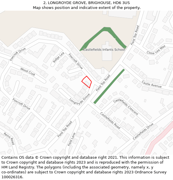 2, LONGROYDE GROVE, BRIGHOUSE, HD6 3US: Location map and indicative extent of plot