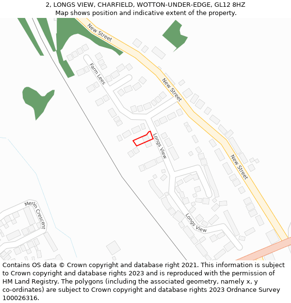 2, LONGS VIEW, CHARFIELD, WOTTON-UNDER-EDGE, GL12 8HZ: Location map and indicative extent of plot