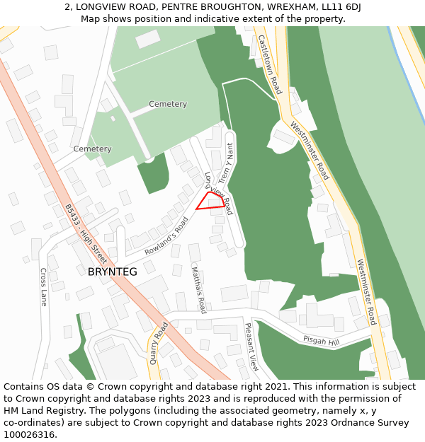 2, LONGVIEW ROAD, PENTRE BROUGHTON, WREXHAM, LL11 6DJ: Location map and indicative extent of plot