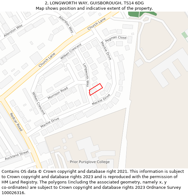 2, LONGWORTH WAY, GUISBOROUGH, TS14 6DG: Location map and indicative extent of plot