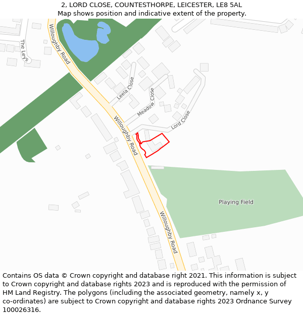 2, LORD CLOSE, COUNTESTHORPE, LEICESTER, LE8 5AL: Location map and indicative extent of plot