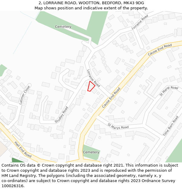 2, LORRAINE ROAD, WOOTTON, BEDFORD, MK43 9DG: Location map and indicative extent of plot