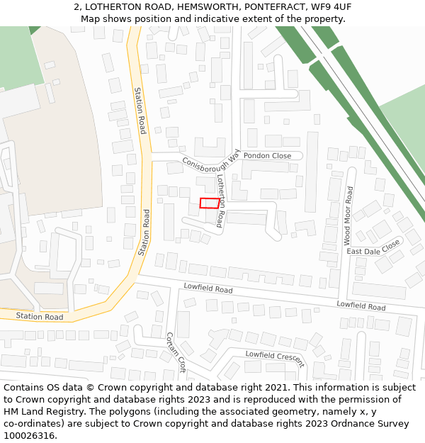 2, LOTHERTON ROAD, HEMSWORTH, PONTEFRACT, WF9 4UF: Location map and indicative extent of plot