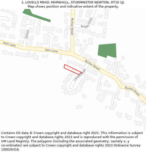 2, LOVELLS MEAD, MARNHULL, STURMINSTER NEWTON, DT10 1JL: Location map and indicative extent of plot