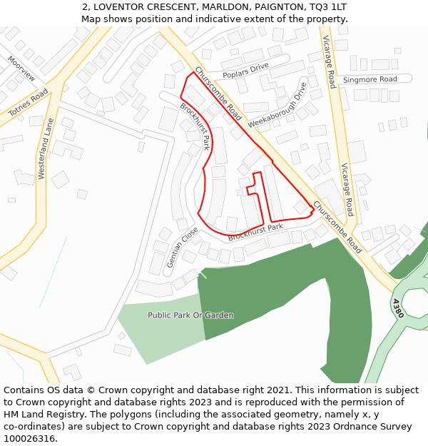 2, LOVENTOR CRESCENT, MARLDON, PAIGNTON, TQ3 1LT: Location map and indicative extent of plot