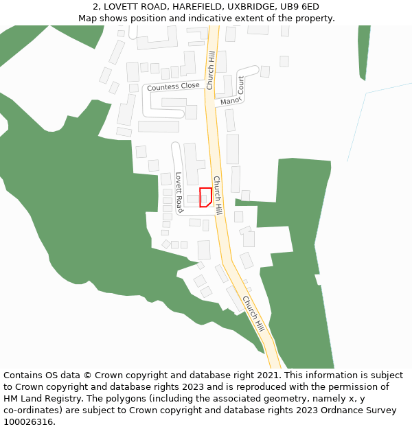 2, LOVETT ROAD, HAREFIELD, UXBRIDGE, UB9 6ED: Location map and indicative extent of plot