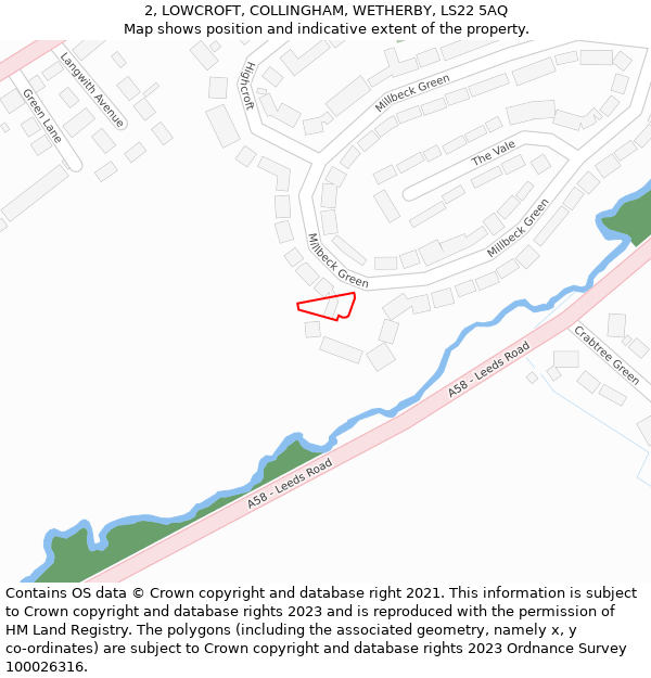 2, LOWCROFT, COLLINGHAM, WETHERBY, LS22 5AQ: Location map and indicative extent of plot