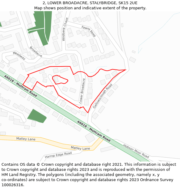 2, LOWER BROADACRE, STALYBRIDGE, SK15 2UE: Location map and indicative extent of plot