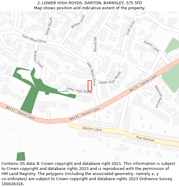 2, LOWER HIGH ROYDS, DARTON, BARNSLEY, S75 5FD: Location map and indicative extent of plot