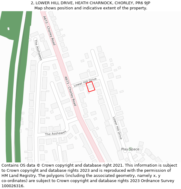 2, LOWER HILL DRIVE, HEATH CHARNOCK, CHORLEY, PR6 9JP: Location map and indicative extent of plot
