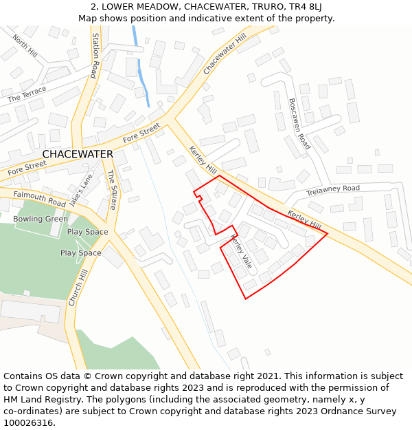 2, LOWER MEADOW, CHACEWATER, TRURO, TR4 8LJ: Location map and indicative extent of plot