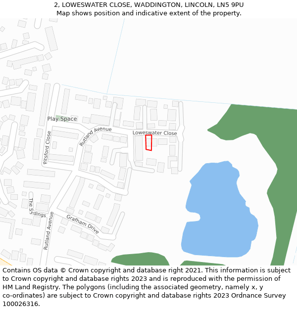 2, LOWESWATER CLOSE, WADDINGTON, LINCOLN, LN5 9PU: Location map and indicative extent of plot