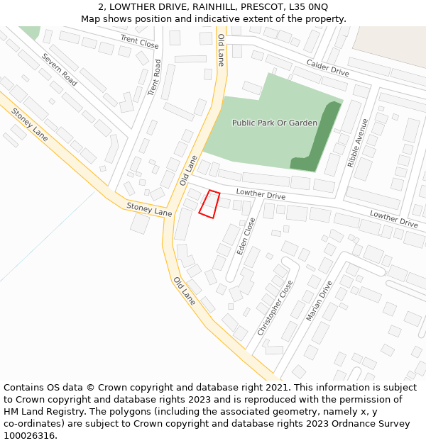 2, LOWTHER DRIVE, RAINHILL, PRESCOT, L35 0NQ: Location map and indicative extent of plot