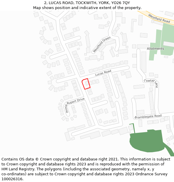 2, LUCAS ROAD, TOCKWITH, YORK, YO26 7QY: Location map and indicative extent of plot