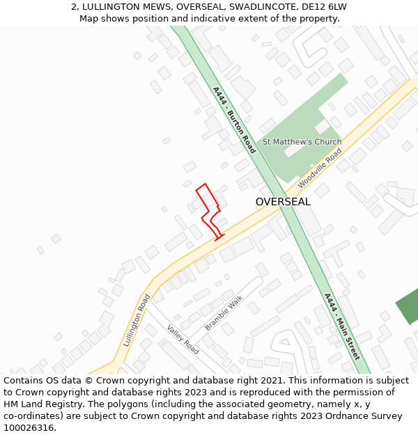 2, LULLINGTON MEWS, OVERSEAL, SWADLINCOTE, DE12 6LW: Location map and indicative extent of plot