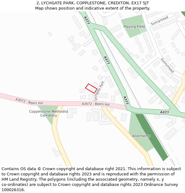 2, LYCHGATE PARK, COPPLESTONE, CREDITON, EX17 5JT: Location map and indicative extent of plot