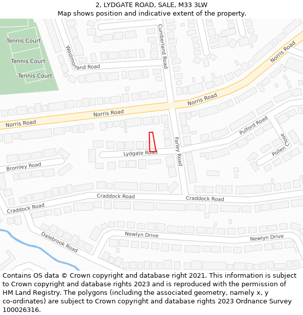 2, LYDGATE ROAD, SALE, M33 3LW: Location map and indicative extent of plot