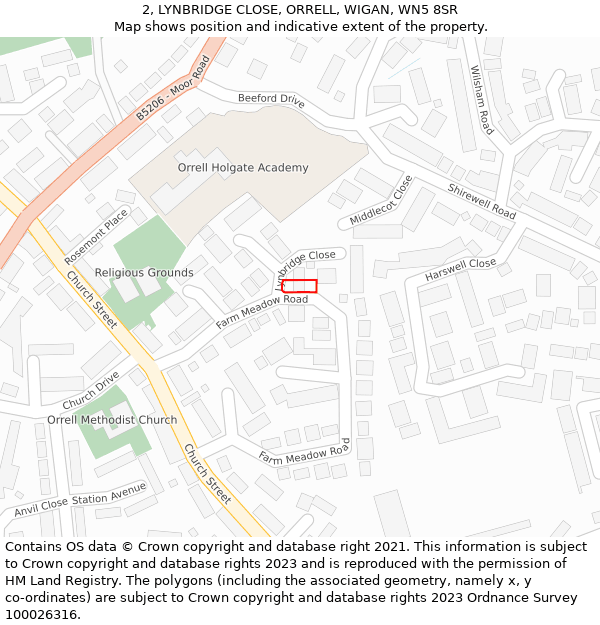2, LYNBRIDGE CLOSE, ORRELL, WIGAN, WN5 8SR: Location map and indicative extent of plot
